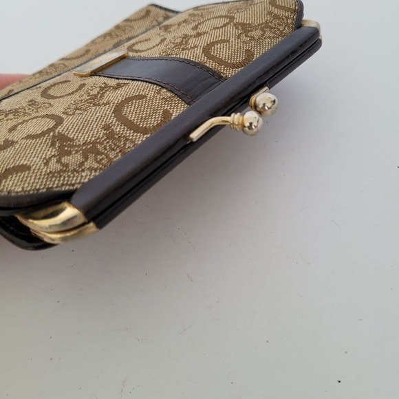 Celine Vintage Medium Bifold Horse And Carriage Wallet Kisslock Brown Tan Purse - Picture 10 of 13